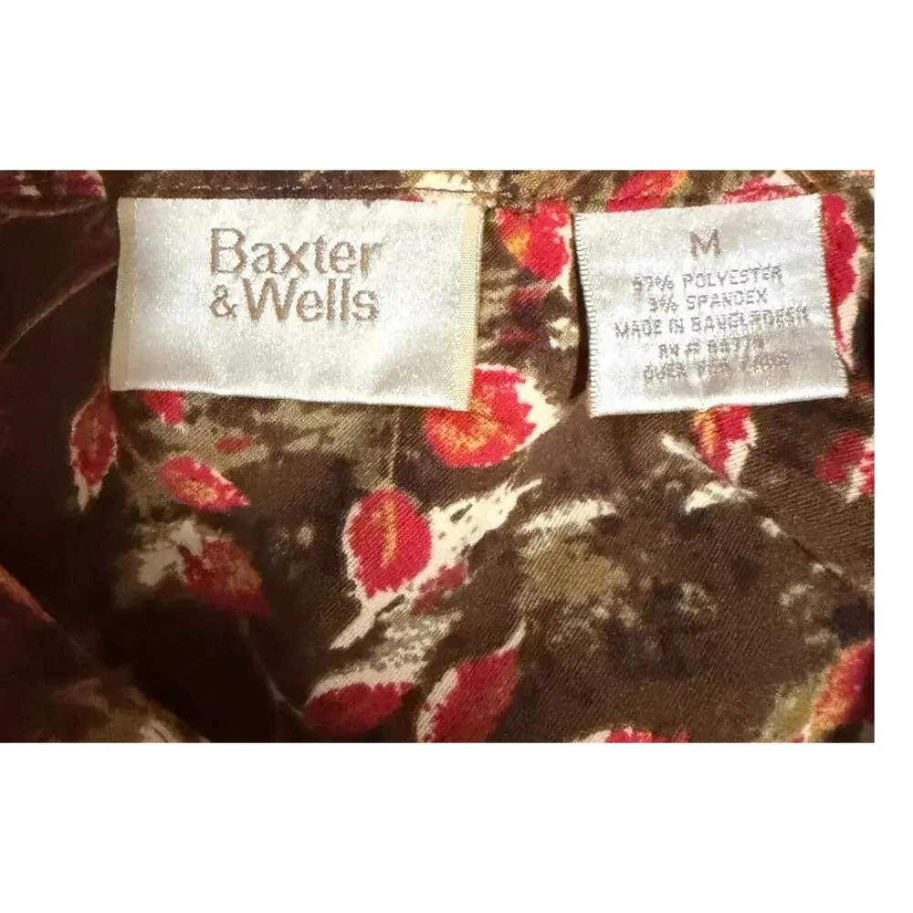 Baxter & Wells Women's Brown Red Leaf Long Sleeve Button Front Shacket Size M